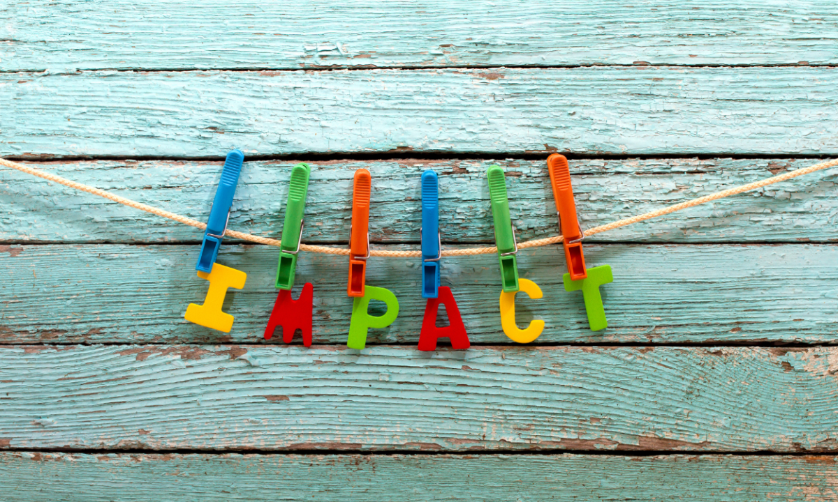 Photo of plastic letters spelling out the word impact.