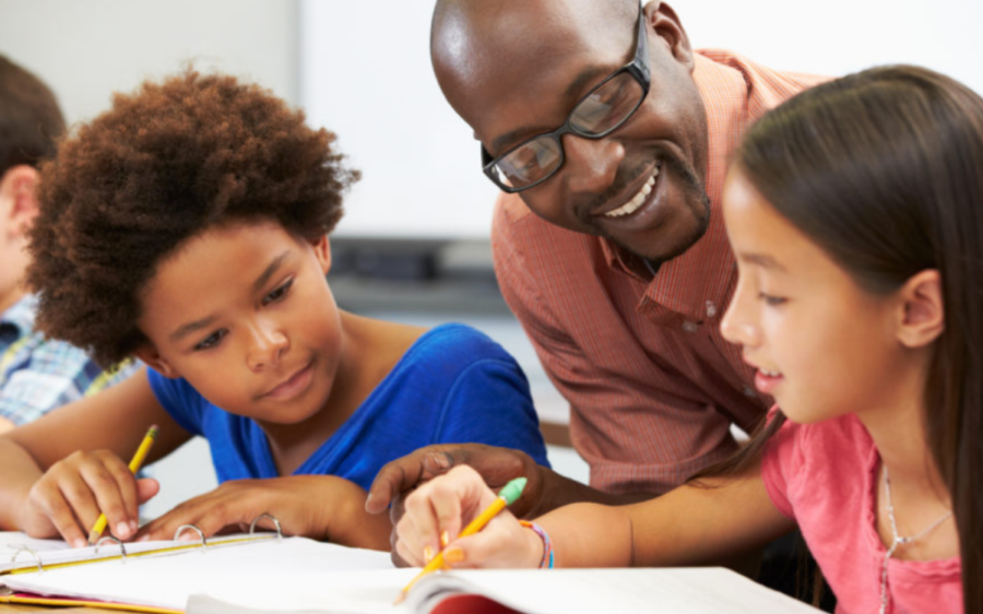Teacher with students.